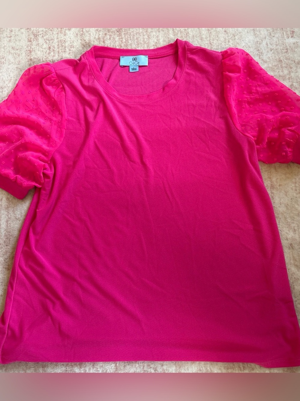 CeCe Hot Pink Puff Sleeve Blouse